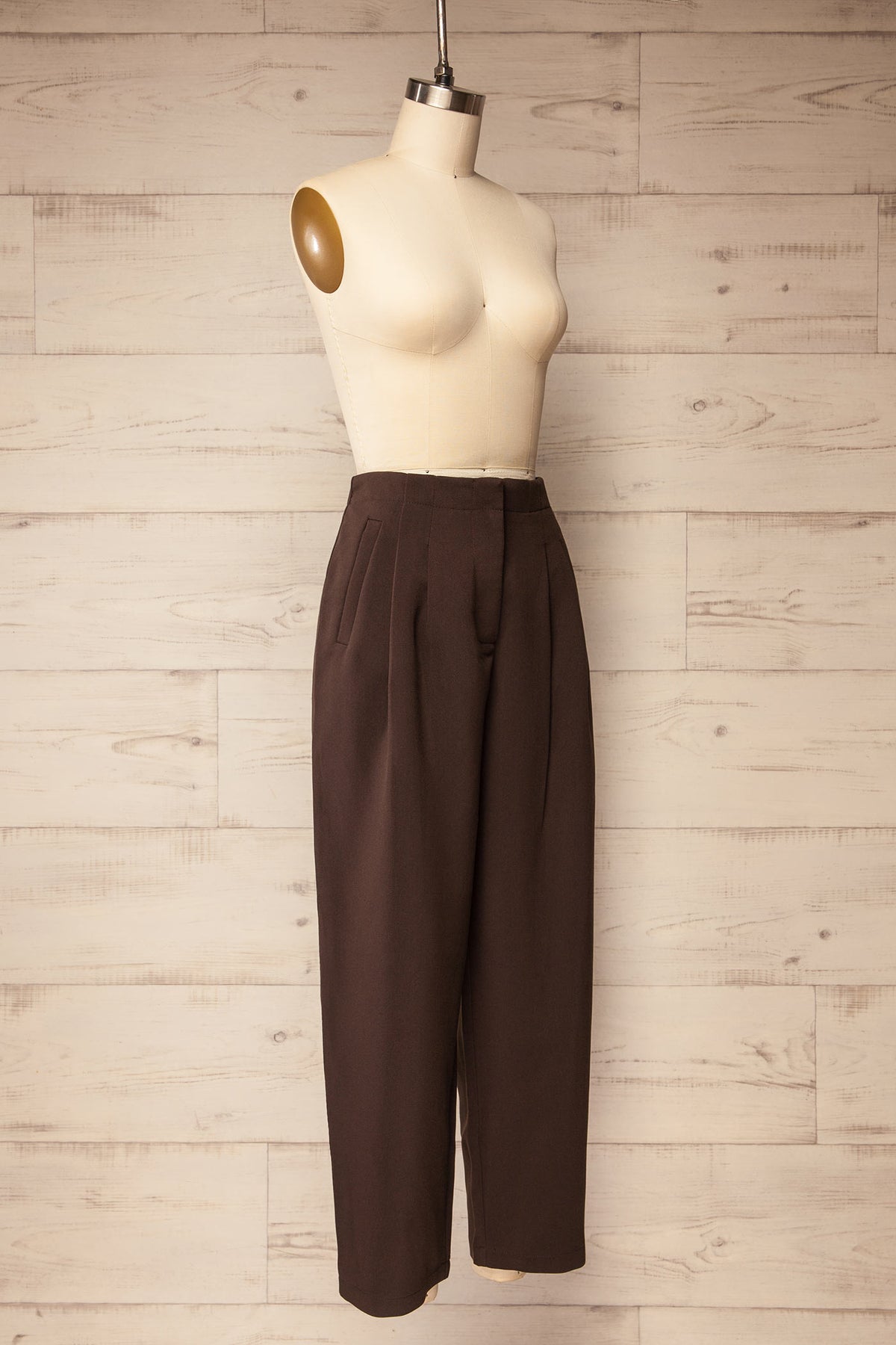 side view of Turimbert Brown Barrel-Leg Pants at La petite garçonne
