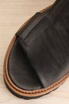 Turvey Black Leather Open-Toe Sandals | La petite garçonne flat close-up