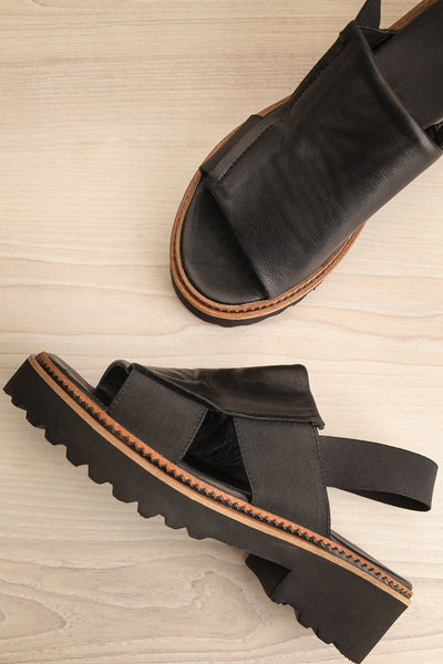 Turvey Black Leather Open-Toe Sandals | La petite garçonne flat view