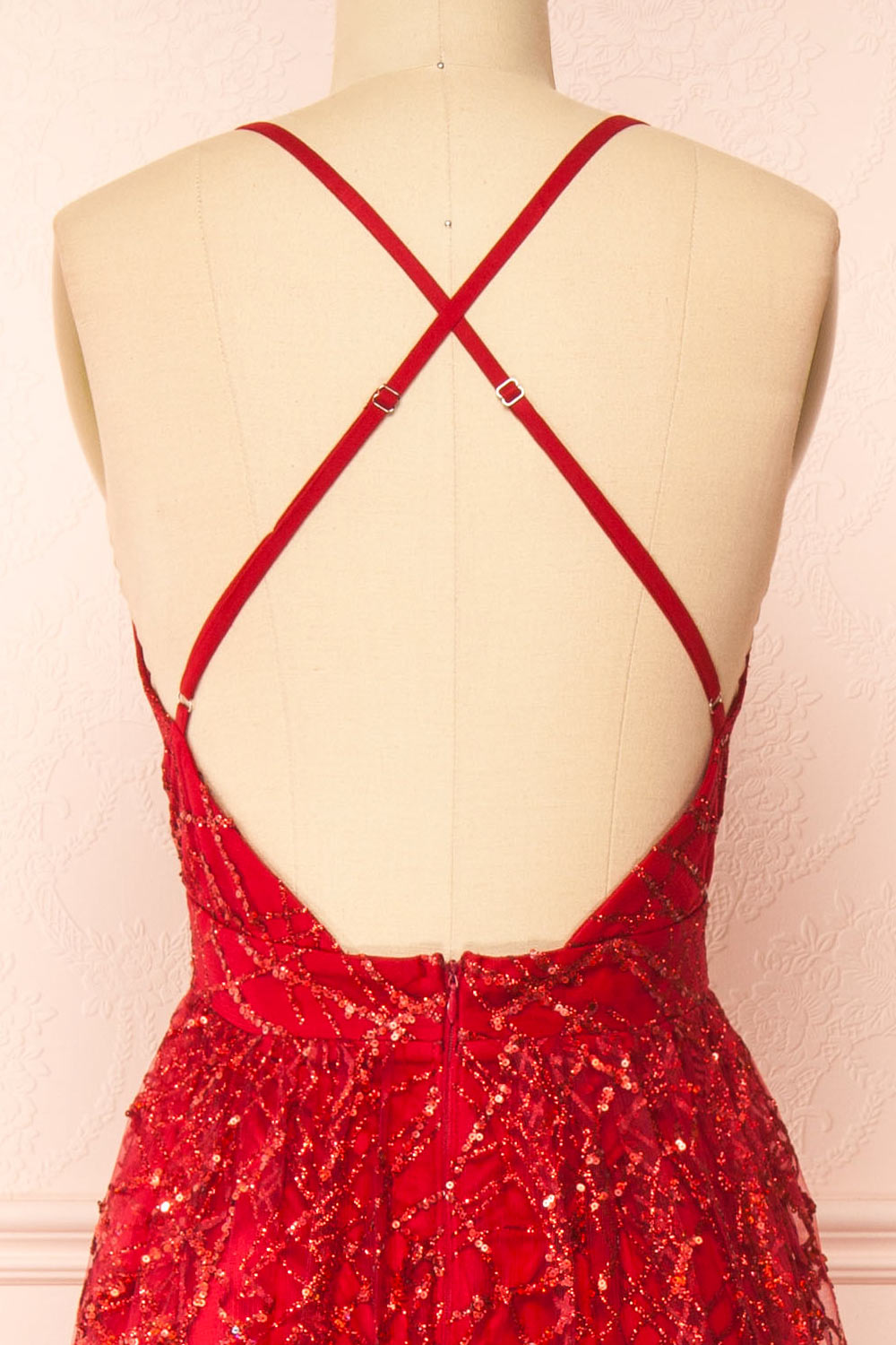 Tyffen Burgundy Sequin Maxi Dress | Boutique 1861 back close-up