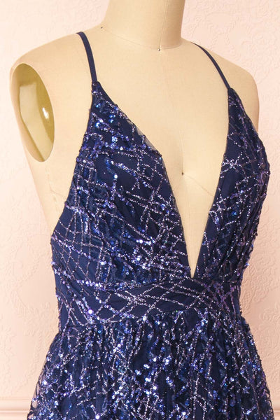 Tyffen Navy Sequin Maxi Dress | Boutique 1861 side close-up