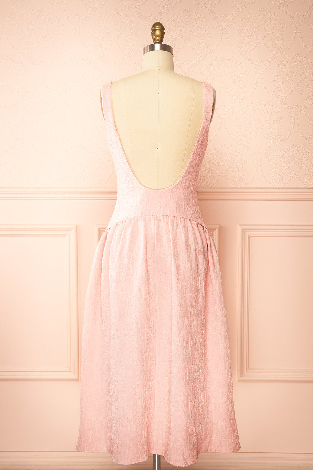 Tyrah Pink Midi Dress with Drop Waist | Boutique 1861 back view