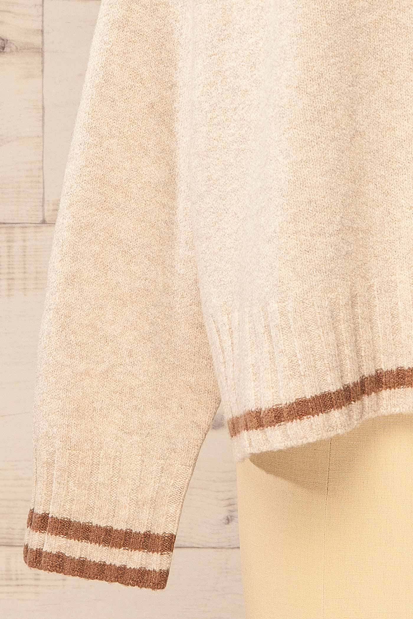 fabric view of Ulladulla Beige V-Neck Knit Sweater at La petite garçonne