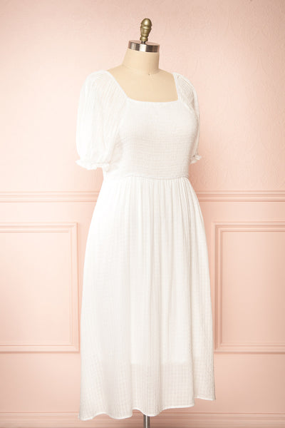 Undume White Square Neck Midi Dress w/ Puffy Sleeves | Boutique 1861 side plus size