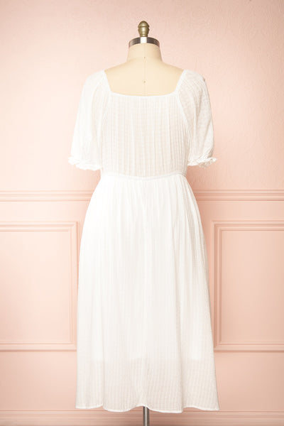 Undume White Square Neck Midi Dress w/ Puffy Sleeves | Boutique 1861 back plus size