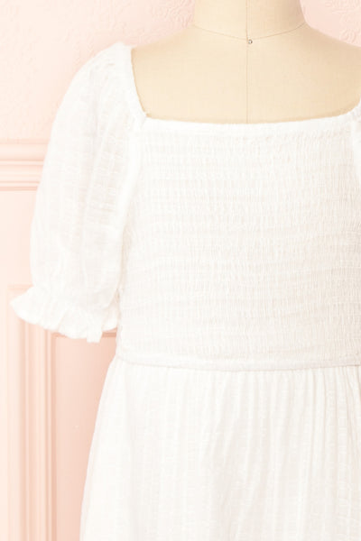 Undume Mini White Midi Dress w/ Square Neckline | Boutique 1861 front close-up