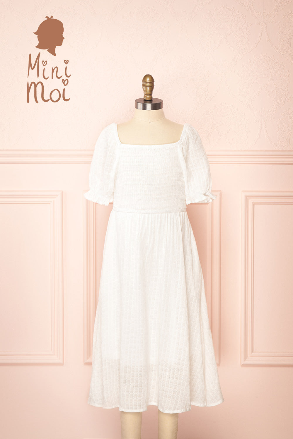 Undume Mini White Midi Dress w/ Square Neckline | Boutique 1861 front view