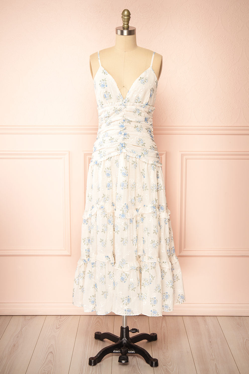 Ursula Long White Dress w/ Vintage Floral Motif | Boutique 1861 front view