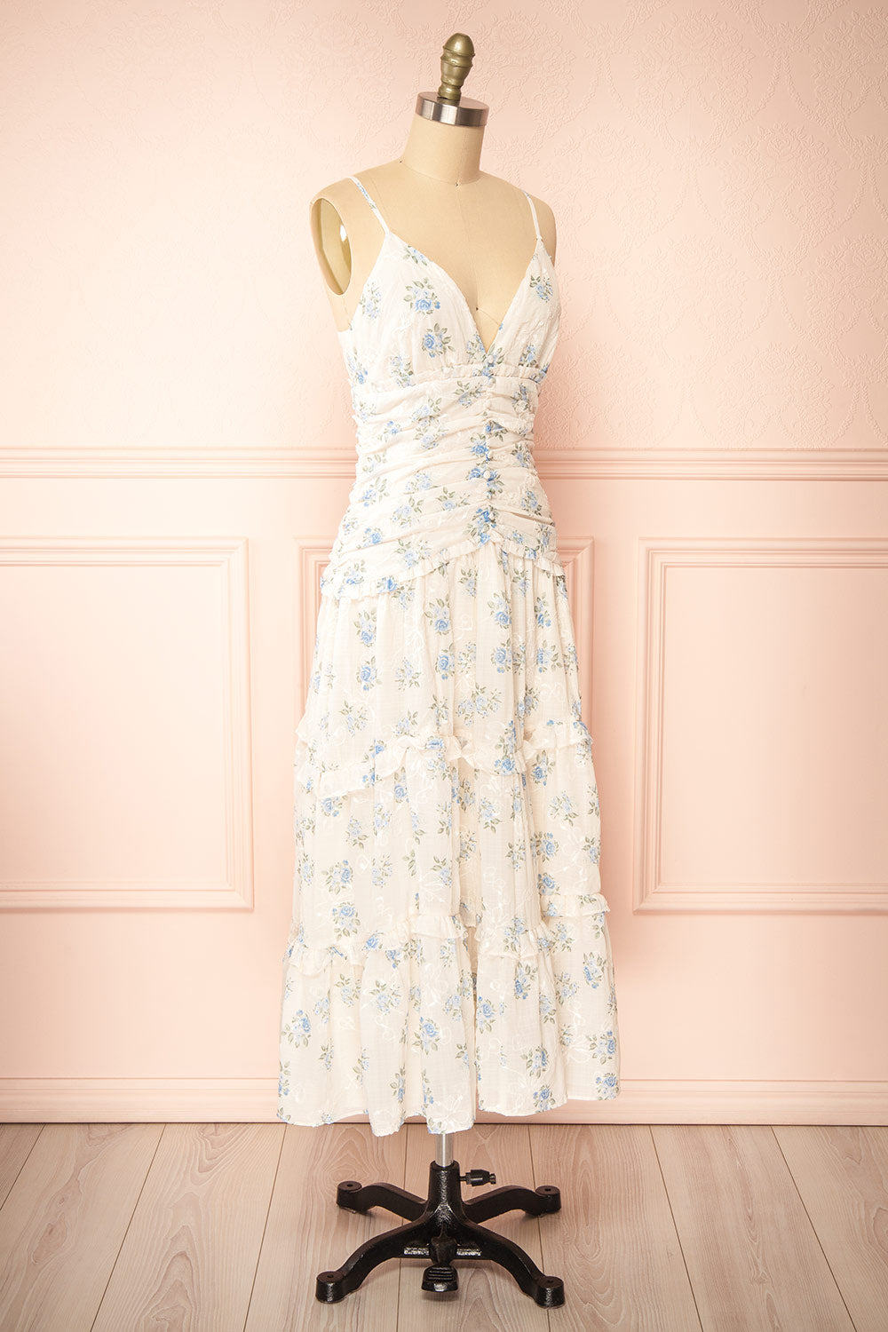 Ursula Long White Dress w/ Vintage Floral Motif | Boutique 1861 side view 