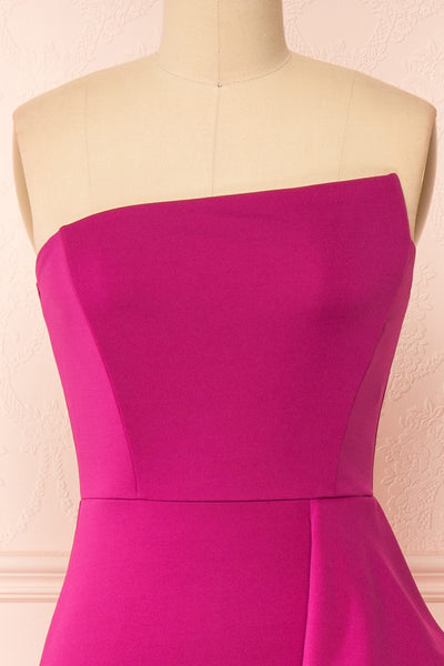 Ursuli Fuchsia Strapless Maxi Dress w/ Side Slit | Boutique 1861 front close-up