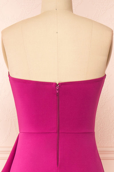 Ursuli Fuchsia Strapless Maxi Dress w/ Side Slit | Boutique 1861 back close-up