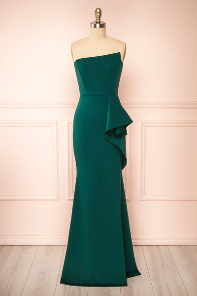 Ursuli Green Strapless Maxi Dress w/ Side Slit | La petite garçonne front view