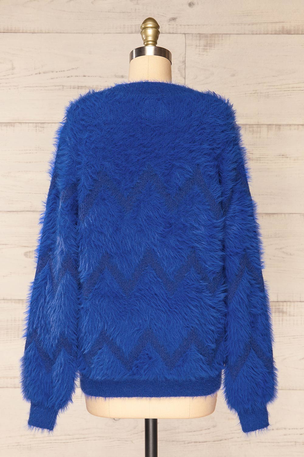 Urtu Blue Fuzzy Herringbone Sweater | La petite garçonne back view