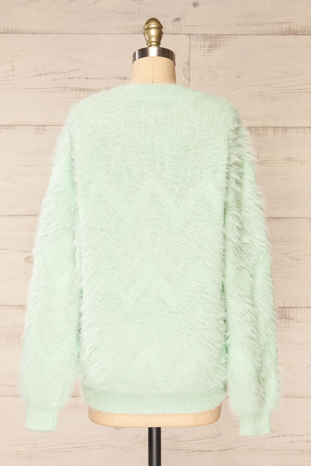 Urtu Mint Fuzzy Herringbone Sweater | La petite garçonne back view