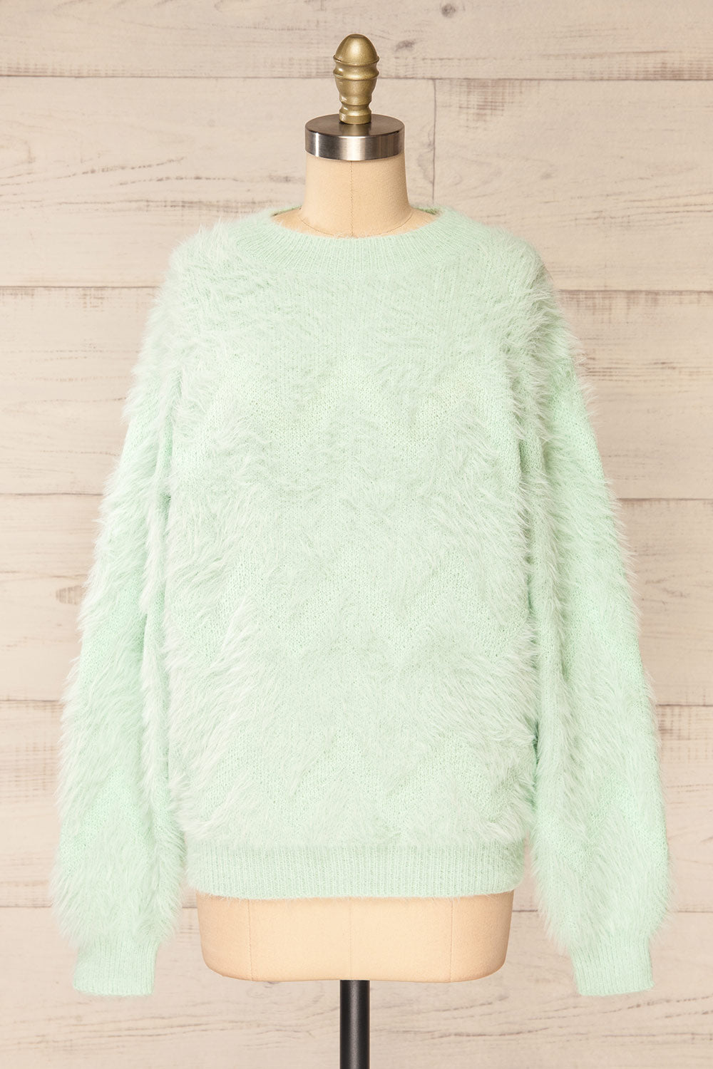 Urtu Mint Fuzzy Herringbone Sweater | La petite garçonne front view