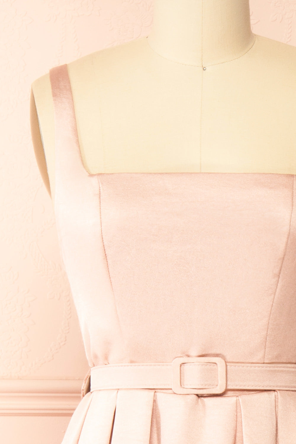 Usagi Pink A-Line Dress with Square Neckline with Belt | Boutique 1861 front