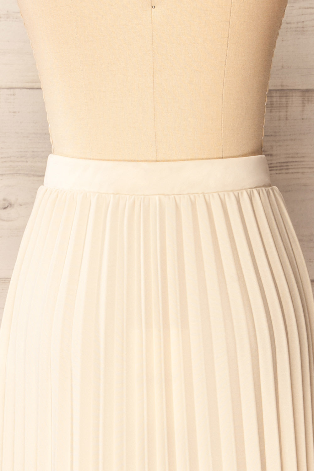 Vaduz Beige Pleated Maxi Skirt | La petite garçonne back close-up