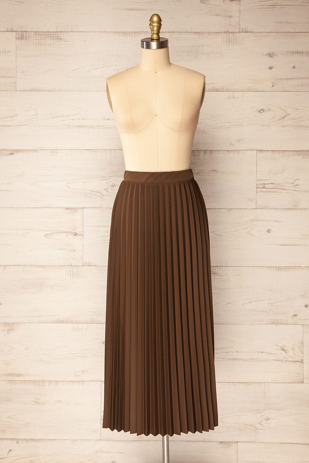 Vaduz Brown Pleated Maxi Skirt | La petite garçonne front view