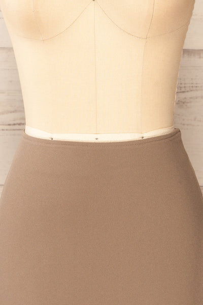 Vailoa Taupe Short A-Line Skirt | La petite garçonne front close-up