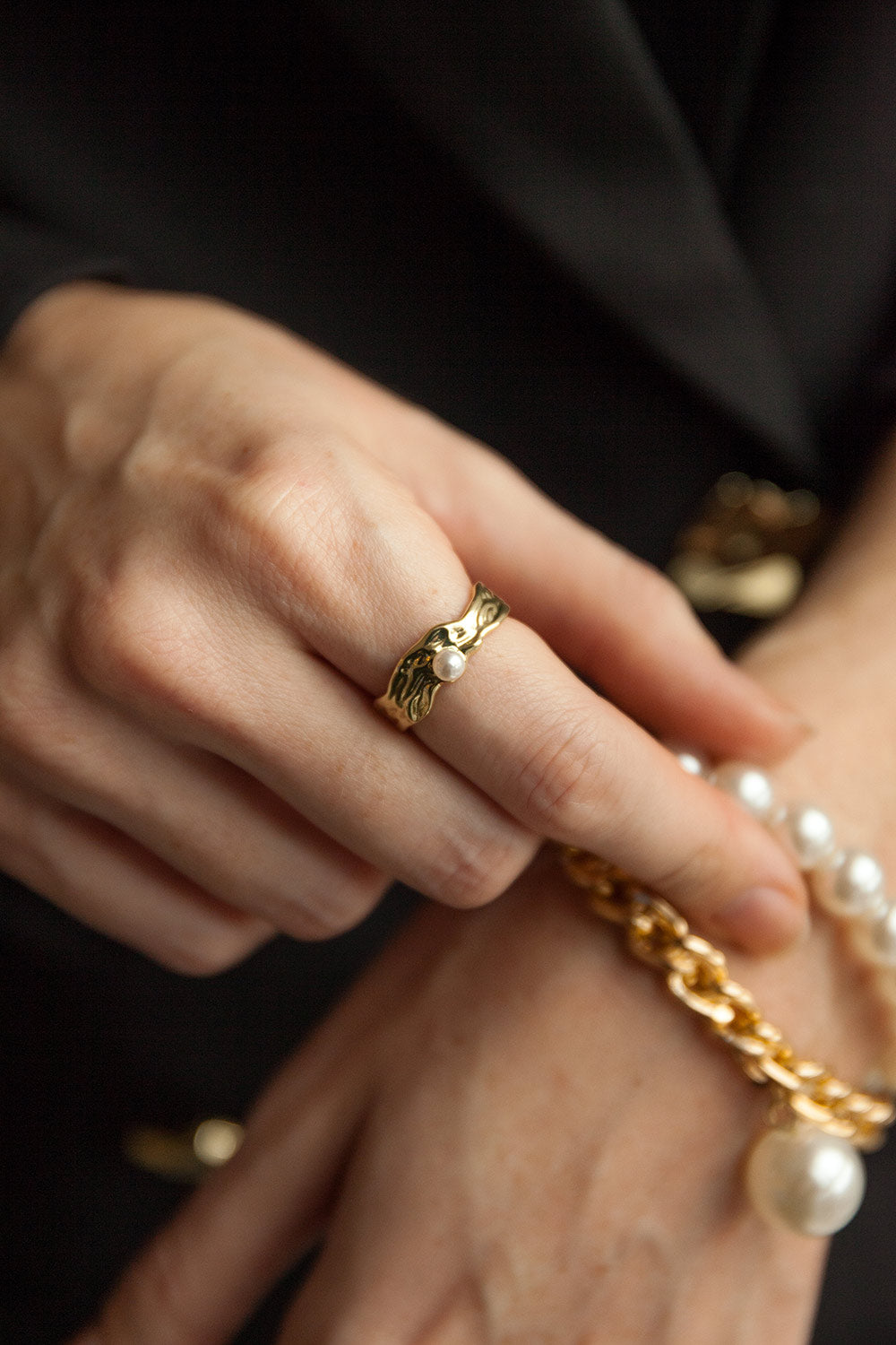 Vajra Gold Plated Ring w/ Pearl | La petite garçonne model