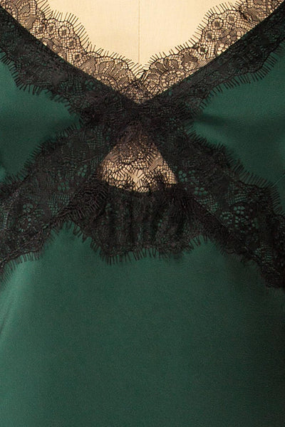 Valencienne Green Satin Dress w/ Black Lace | La petite garçonne fabric