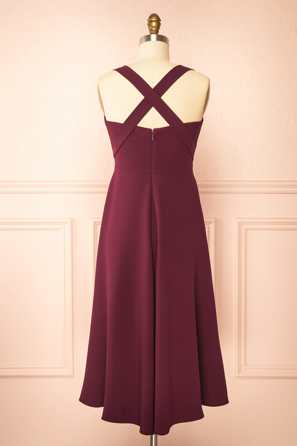 Valentina Burgundy Midi A-line Dress with Adjustable Straps | Boutique 1861  back view