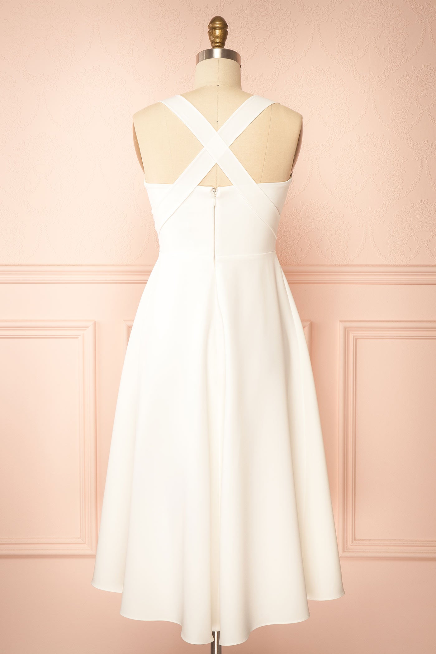 Valentina White Midi A-line Dress with Adjustable Straps by Arti Gogna | Boudoir 1861 back