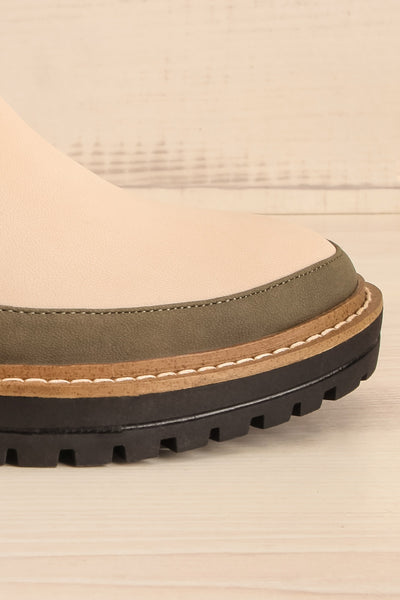 Valenttia Beige Chelsea Faux-Leather Boots | La petite garçonne  side front close-up
