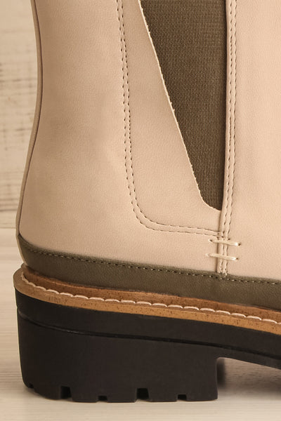 Valenttia Beige Chelsea Faux-Leather Boots | La petite garçonne  side close-up