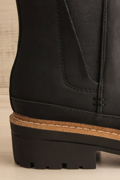 Valenttia Black Chelsea Faux-Leather Boots | La petite garçonne side back close-up