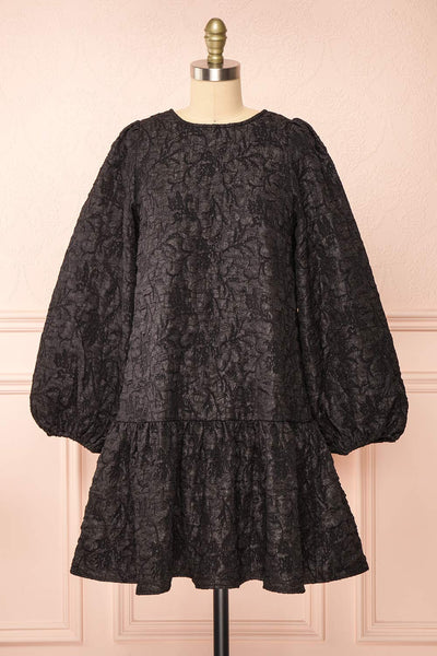 Valoria Short Black Dress w/ Puff Sleeves | Boutique 1861 front view