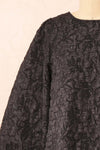 Valoria Short Black Dress w/ Puff Sleeves | Boutique 1861 front close-up