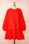 Valoria Red Short Dress w/ Puff Sleeves | Boutique 1861 front view