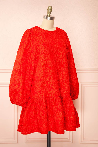 Valoria Red Short Dress w/ Puff Sleeves | Boutique 1861  side view