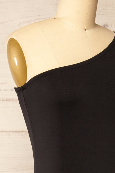Valtice One-Shoulder Black Midi Dress | La petite garçonne side close-up