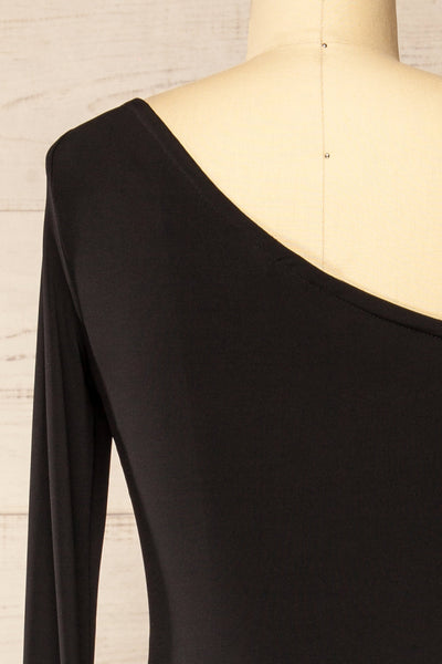 Valtice One-Shoulder Black Midi Dress | La petite garçonne back close-up