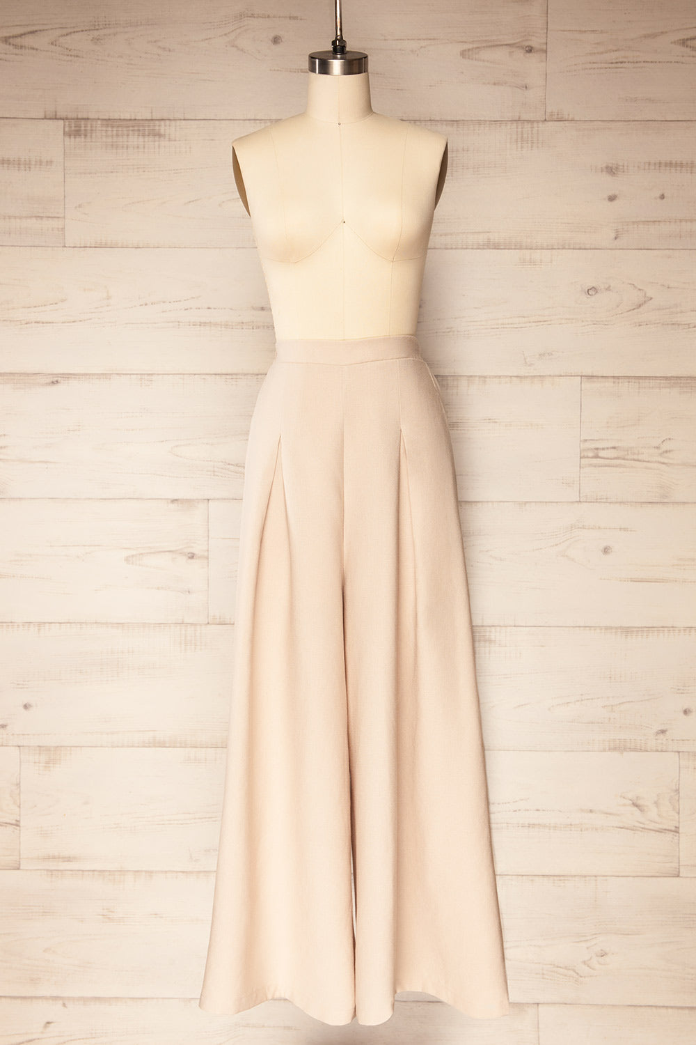 Varallo Beige Wide Leg Pants with Front Pleats | La petite garçonne front view