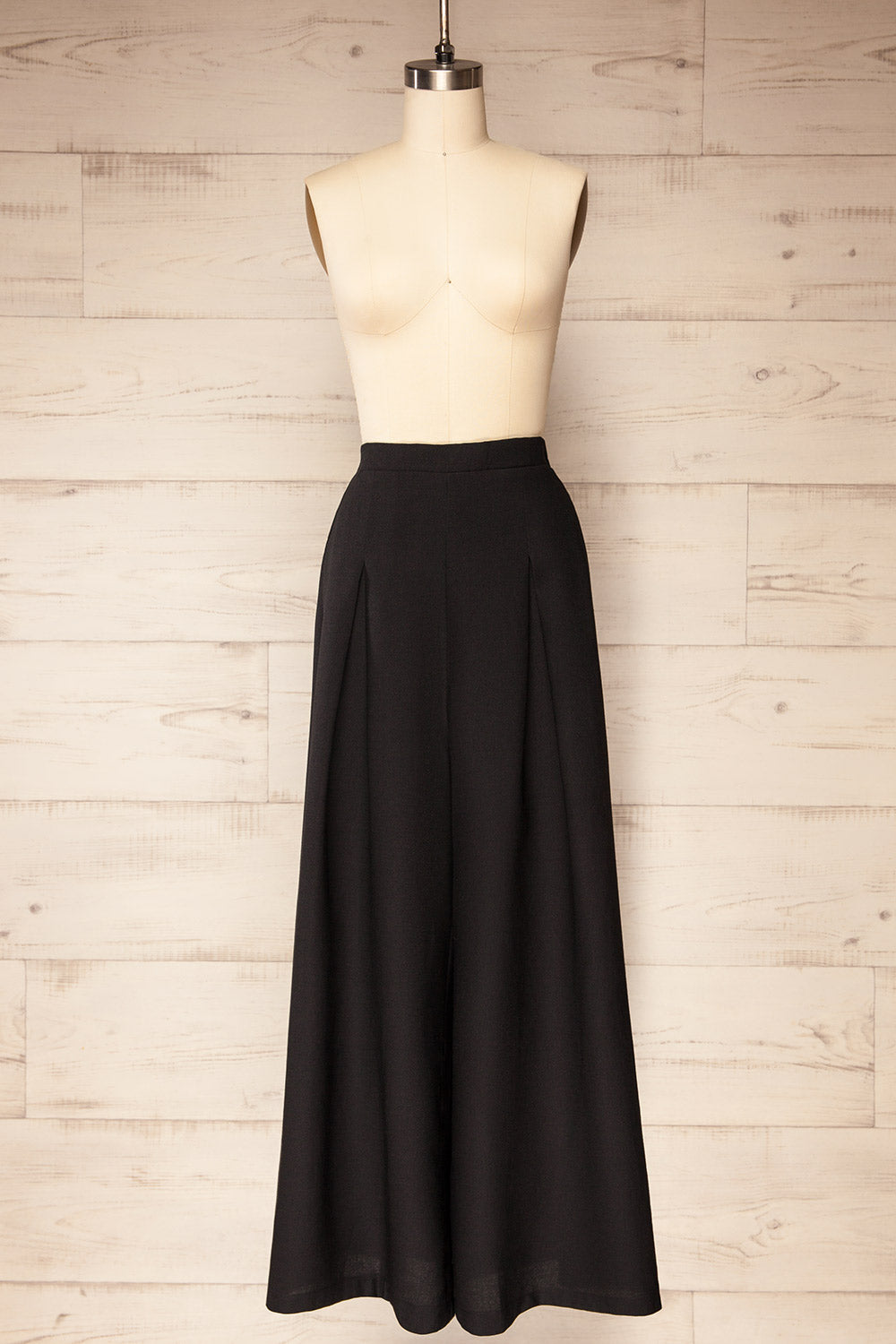 Varallo Black Wide Leg Pants with Front Pleats | La petite garçonne front view