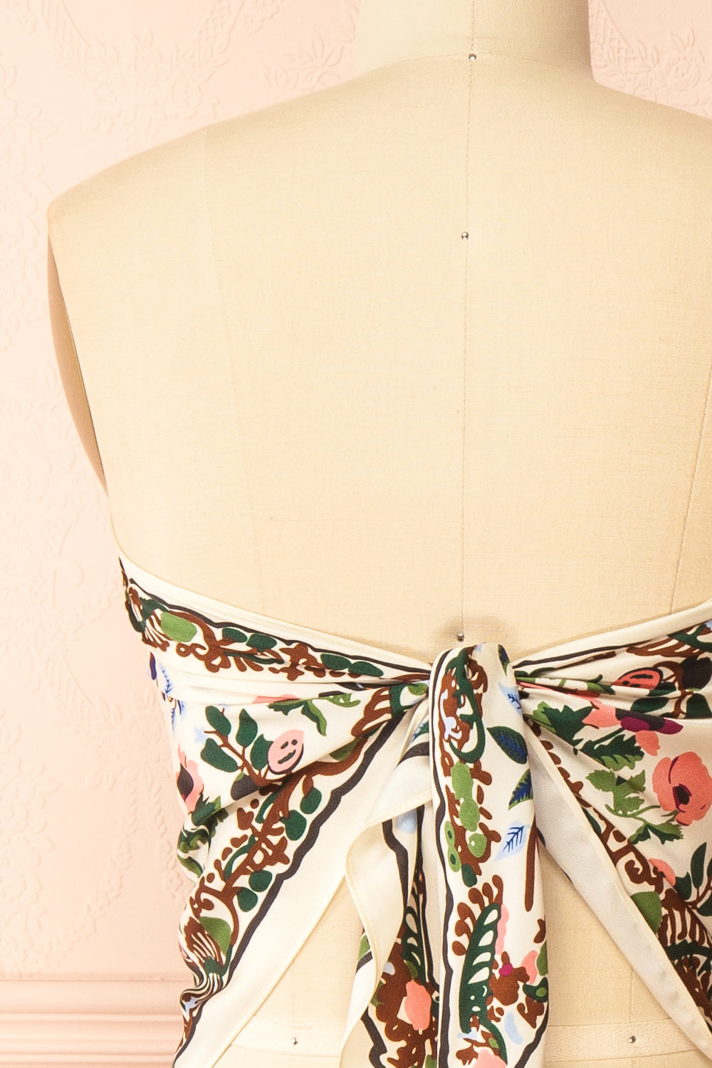 Varenia Satin Floral Botanical Triangle Scarf | Boutique 1861 top back close-up