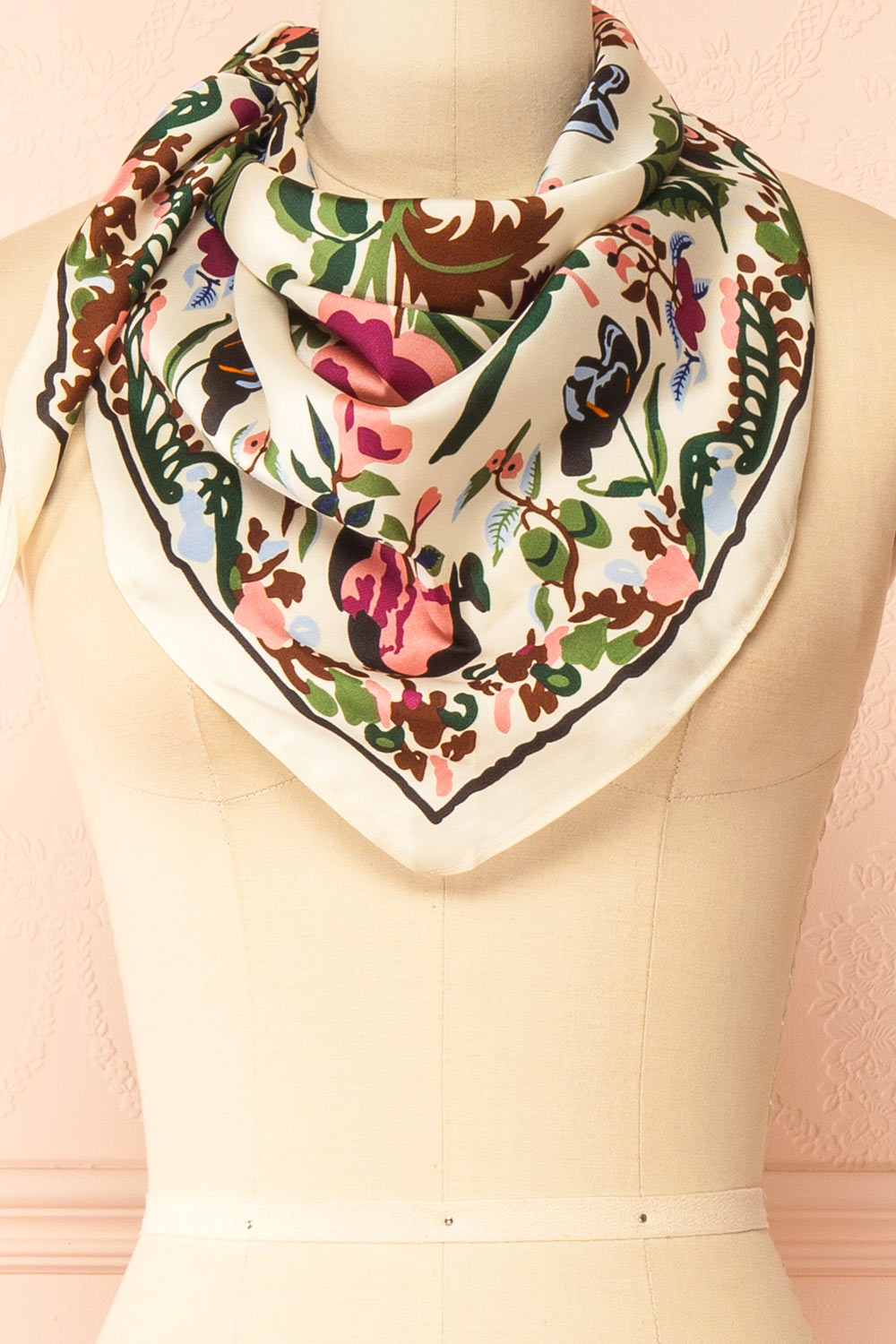 Varenia Satin Floral Botanical Triangle Scarf | Boutique 1861 triangle close-up