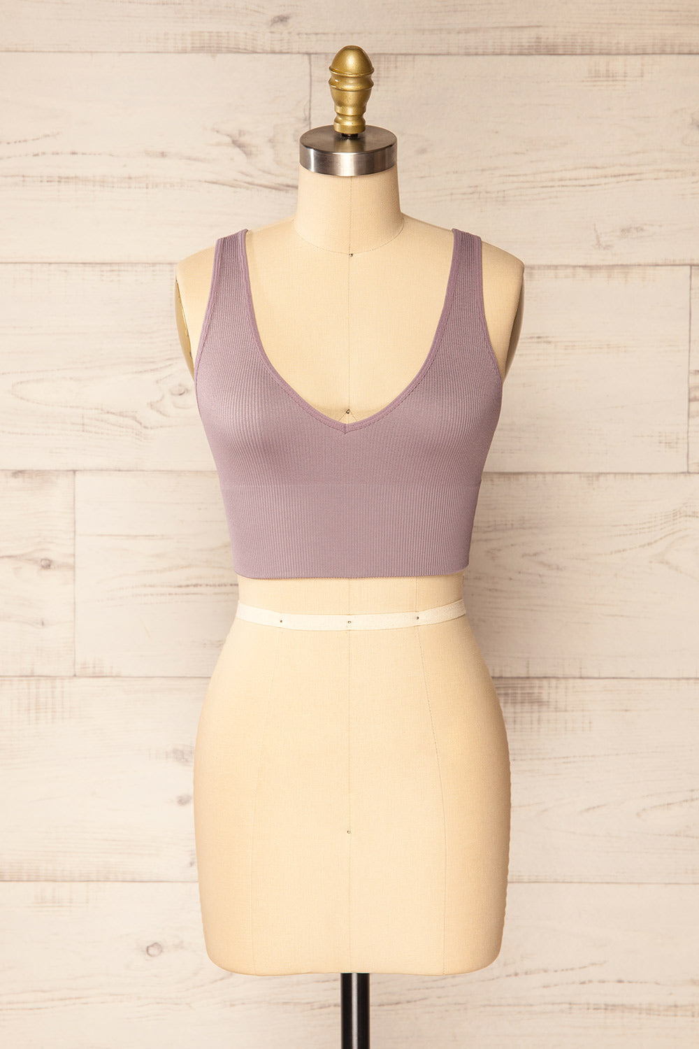 Vaugneray Mauve Cropped Ribbed Cami | La petite garçonne front view