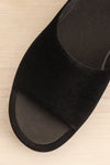 Velanie Black Velvet Platform Sandals | La petite garçonne flat close-up