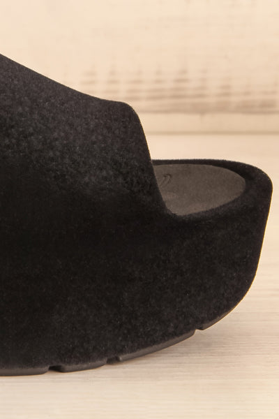 Velanie Black Velvet Platform Sandals | La petite garçonne side front close-up