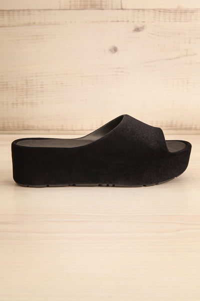 Velanie Black Velvet Platform Sandals | La petite garçonne side view