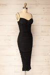Venise Black Fitted Ruched Midi Dress w/ Bustier | La petite garçonne side view