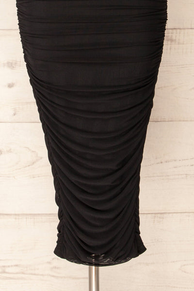 Venise Black Fitted Ruched Midi Dress w/ Bustier | La petite garçonne bottom