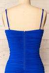 Venise Blue Fitted Ruched Midi Dress w/ Bustier | La petite garçonne back close-up