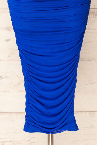 Venise Blue Fitted Ruched Midi Dress w/ Bustier | La petite garçonne bottom