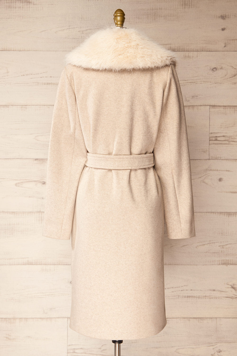 Veracruz Beige Coat with Faux Fur Collar | La petite garçonne back view