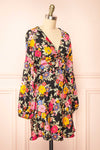 Veradis Black Short Dress w/ Colorful Floral Pattern | Boutique 1861 side view
